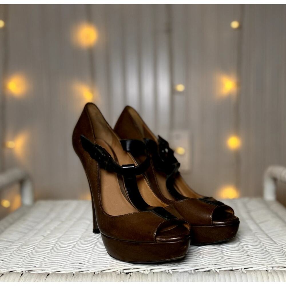 Kurt Geiger Brown and Black Platform Peep-Toe Heels